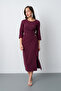 Women's Plum Slim Fit Crew Neck Accessory Detailed Midi Event Dress - 2
