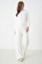 Women's Ecru Plush Fabric Knitwear Pantalon 5245