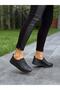 Black Leather Elastic Women's Casual Shoes - 2