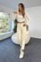 A127624 Women's Beige Cream Super High Waist Comfort Lycra Mom Jeans Pantalon Jeans Slim Fit Trousers - 2