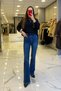 A140090 Indigo Button and Pocket Detailed Spanish Flare Jeans High Waist