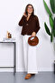 Brown Single Button Angora Soft Cardigan - 2