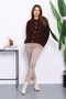 Brown Buttoned Glitter Angora Soft Knit Cardigan - 2