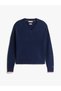 Wool Cashmere Blended Hair Braided V-Neck Long Sleeve Women's Navy Blue Sweater Ww0Ww464170Z0 - 5