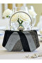 Black Silver Platinum Color Stone Pearl Detailed Handle Women's Evening Dress Bag - 3