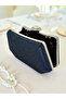 Navy Blue Color Stone Pearl Detailed Handle Women's Evening Dress Bag - 7