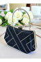 Navy Blue Silver Color Stone Pearl Detailed Handle Women's Evening Dress Bag - 2