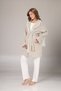 Women's Beige Jacquard Shawl Collar Lace Winter Special Design Maternity and Postpartum Robe Pajama Set