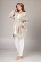 Women's Beige Jacquard Shawl Collar Lace Winter Special Design Maternity and Postpartum Robe Pajama Set - 5