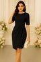 Pleated Short Sleeve Round Neck Crepe Fabric Dress - 7