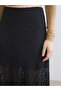 Xside Black Elastic Waist A-Line Lace Skirt - 3