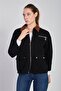 Women's collar embellished zipper jacket - black - 2