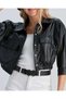 Women's Short Leather Jacket Fleece Inside Surface Pocket Short Leather Coat - 2