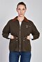 Women's Zippered Jacket with Collar Garnish - Khaki - 2
