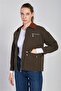 Women's Zippered Jacket with Collar Garnish - Khaki - 4