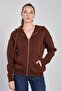 Women's Hooded Zippered Sweatshirt - Brown - 4