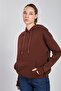 Women's Hooded Kangaroo Pocket Sweatshirt - Brown - 2