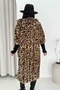 Leopard Print Snap Button Knitwear Detailed Hooded Premium Long Fur Coat with Lining - 5