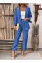 Women's Open Front Jacket and Pants Woven Fabric Two-Piece Set