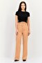 Women Regular Fit Solid Straight Leg Pants, Dark Tan - 4