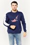 Men Crew Neck Brand Logo Long Sleeves Sweatshirt, Navy/White