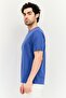Men Ribbed Collar Short Sleeve Embroidered Logo T-Shirt, Blue - 2