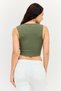 Women Round Neck Sleeveless Cutout Ribbed Crop Top, Olive - 3