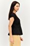 Women Scoop Neck Short Sleeve Textured Top, Black - 3