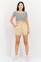 Women High Waist Elastic Shorts, Beige - 4