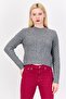 Women Crew Neck Long Sleeves Textured Sweaters, Heather Grey