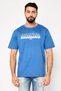 Men Ribbed Collar Short Sleeve Brand Logo T-Shirt, Blue