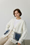Oversize Knit Cardigan with Pockets - Denim Detailed Buttoned Thick Textured Women's Cardigan - 8