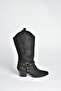 V820320302 Black Suede Thick Heeled Women's Boots - 6