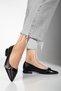 Women's Genuine Leather Double Buckle Detailed Special Design Comfortable Stylish Black Ballerinas - 2
