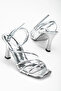 Lame Silver Women's Thin Heeled Summer Shoes - 2