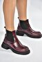 V312402609 Burgundy Thick Soled Women's Boots with Rubber Detail - 2