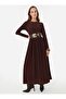 Sandy Fabric Hijab Dress with Waist Corset Detail - Bitter Brown - - 2