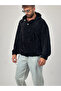 Velvet textured black oversize hooded men's sweatshirt coc1038 - 3