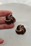 Coffee Enamel Curved Gold Women's Earrings (2.5 cm Diameter) - 2