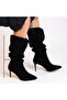 Black Suede Genuine Leather Gusseted Pointed Toe Women's Boots - 6