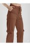 Women's High Waist Wide Leg Brown Cargo Pocket Pants Jeans - 3