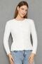Women's Soft Textured Beard Drawstring Ribbed Knitwear Cardigan Buttoned Cardigan 791613 Ecru - 7