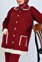 Buttoned Stripe Detailed Knitwear Set S1043 Burgundy - 3