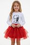 Girls' Ataturk Printed Long Sleeve T-Shirt and Glitter Red Tutu Skirt Two-Piece Set, Girls' Set - 2