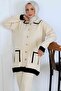 Buttoned Line Detailed Knitwear Set S1043 Stone Color - 3