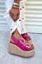 Nina Fuchsia Suede Wedge Heel Sandals - 7