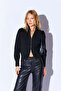 Black Soft Textured Zippered Women's Knitwear Cardigan |   Mkw539427-01 - 2