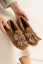 حذاء منزلي نسائي من القطيفة على شكل فيونكة من فرو المنك BYNDMTF02