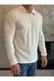 Men's Zipper Detailed Corduroy Sweater Stone Eca032 - 2