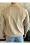 Men's Regular Fit Zipper Collar Stripe Detailed Knitwear Sweater Beige Eca035 - 5